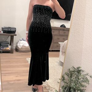 Jessica McClintock Vintage Strapless Black Velvet Glitzy Maxi Dress size 4